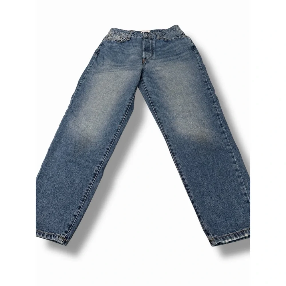 Forever 21 Straight Blue Denim Jeans Women Button Zip Solid 5-Pocket